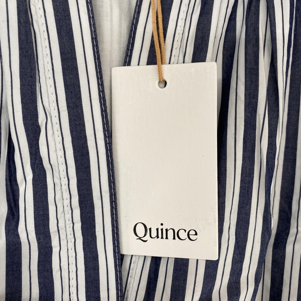 Quince Maxi Dress Womens XL Blue Striped Puff Sleeve Smocked V Neck Tiered - Picture 7 of 13